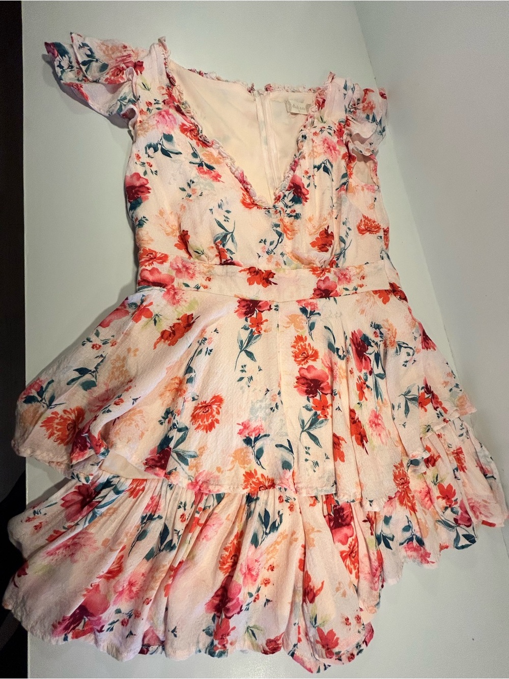 Altar'd State Women’s Pink Floral Tiered Ruffle Romper Size Small